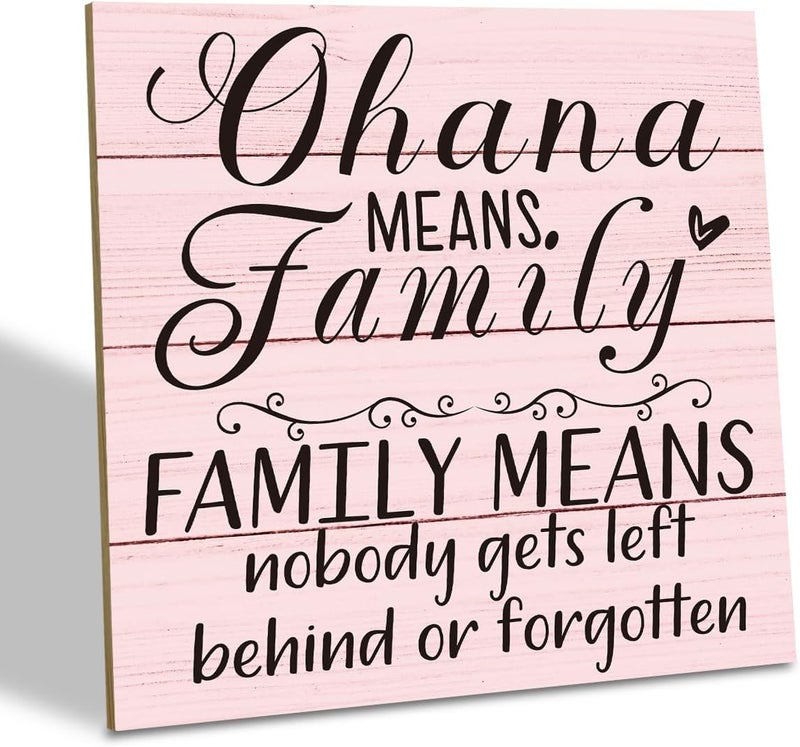SUSZDOU Family Wooden Plaque, “Family Means Nobody Gets Left Behind or Forgotten”, 6.2x6.2 Inch Table Art Sign, Farmhouse Quote Decor for Living Room or Home Tabletop G - Image 1